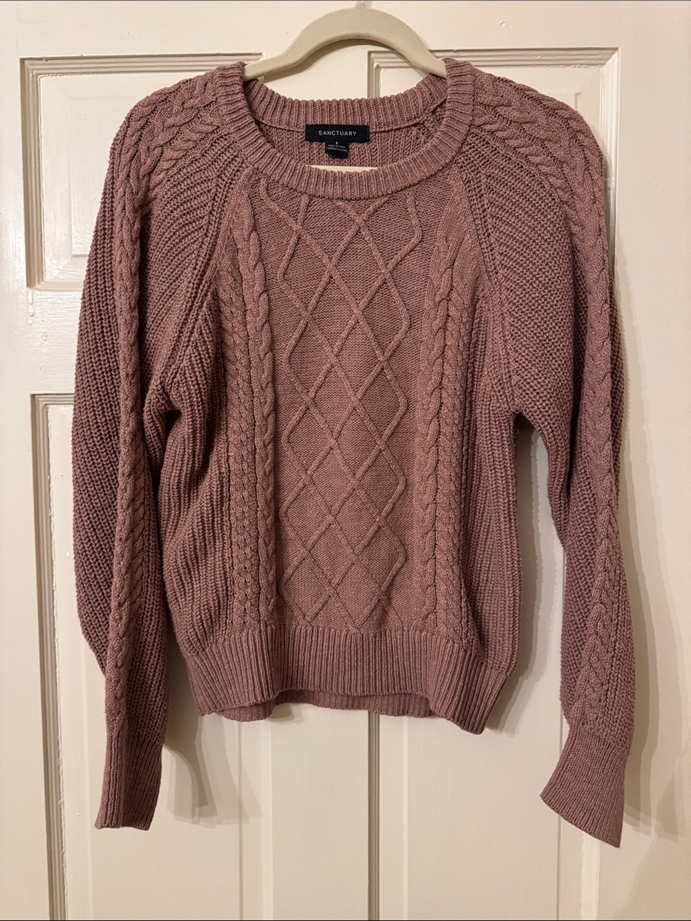 Sanctuary Mauve Cable Knit Crew Sweater